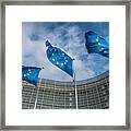 European Union Flags At Berlaymont Building Framed Print