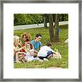 Families Enjoying Barbecue Outdoors Framed Print
