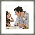 Father Talking To Daughter While Working Framed Print