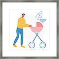 Father With Baby Carriage Flat Vector Illustration Framed Print