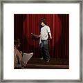 Female Teacher And Boy (10-12) Standing On Stage Rehearsing Framed Print