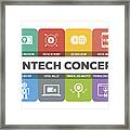 Fintech Concept Colorful Icons Set Framed Print