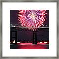 Fireworks Over The Newport Bridge Framed Print