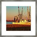 Fishing Boat At Sunrise Framed Print