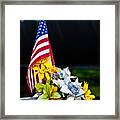 Flag, Flowers, And Freight Train Framed Print
