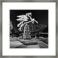 Flying Pegasus In Downtown Dallas Texas - Black And White Framed Print