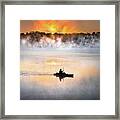 Foggy Morning Kayak Fisherman Sunrise Lake Mississippi Framed Print