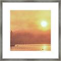 Foggy Sunrise Over Huntington Harbor Framed Print