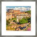 Forum Romanum With The Colosseum In The Background Framed Print