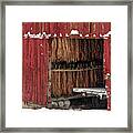 Freeze Dried- Wintertime Scene Of Tobacco Hanging To Dry In Red Shed Near Stoughton Wi Framed Print