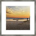 Friends On The Beach At Sunset Time Latvia Framed Print
