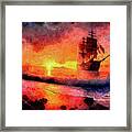Galley And The Sunset Framed Print