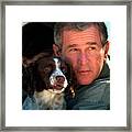 George W. Bush And Dog Framed Print