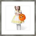 Girl (2-3) In Goldilocks Costume With Pumpkin Lantern For Halloween Framed Print