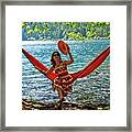 Girl In A Hammock Tipping Her Hat Framed Print