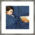 Girl Sleep With Her Ginger Cat Framed Print