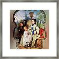 Girl With A Fan And Two Children In Elegant Dress Remastered Retro Art Xzendor7 Reproductions Framed Print