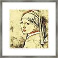 Girl With A Pearl Earring By Johannes Vermeer - Vanilla And Double Colonial White Framed Print
