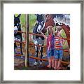 Girls With Horse And Donkdys Framed Print