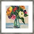 Glowing Impressionism Floral Bouquet In The Glass Vase Framed Print