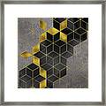 Gold With The Flow Geometric Modern Marble Framed Print