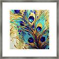 Golden Peacock Feathers Framed Print