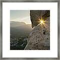 Golden Sunlight And Rock At Sunset Framed Print