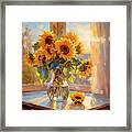 Golden Sunlight - Sunflowers In A Vase Paintings Framed Print