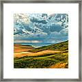Green Hills Under Cloudy Sky, Escalles, Nord-pas-de-calais, France Framed Print