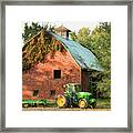 Green Tractor And Barn - Missouri Farmhouse Framed Print