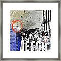Grunge Abstract Collage In Blue Black White Words Numbers Framed Print