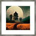 Halloween Night Scene With Haunted House And Full Moon. Horror O Framed Print