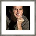 Handsome And Attractive Male Model Poses For A Head Shot. Framed Print