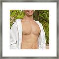 Handsome Man Unbuttoned His Shirt To Show Off His Chest Framed Print