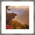 Happy Hiker On Hawksbill Crag At Sunrise Framed Print