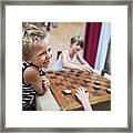 Happy Kids Playing Checkers In The Street Framed Print