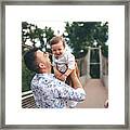 Happy Photo Father And Child Having Fun Outdoors Framed Print