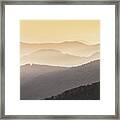Hazy Sunrise In The Mountains Framed Print