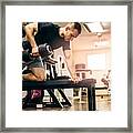 Healty Man Exercising With Arm Weights Framed Print