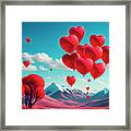 Heart Shape Balloons Flying In The Sky Framed Print