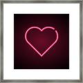 Heart Shape Red Neon Light On Black Wall Framed Print
