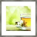 Herbal Cup Of Tea On Wooden Table Framed Print