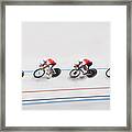 High Angle View Of Competitors In Bicycle Race Framed Print