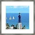 Hillsboro Lighthouse With Sailboats In Florida Framed Print