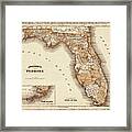 Historical Map Of Florida 1866 Sepia Framed Print