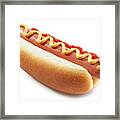 Hot Dog With Mustard Isolated On White Background Framed Print