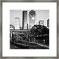 Houston Texas Skyline Over The Buffalo Bayou In Black And White Framed Print
