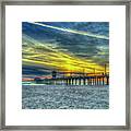 Huntington Beach Pier Sunset Reflections 8 California Surfing 7 Seascape Art Framed Print