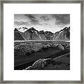 Black And White Icelandic Mountain Landscape, Vestrahorn Black Mountains Iceland Framed Print