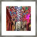 Indian Umbrellas In Old Town Framed Print